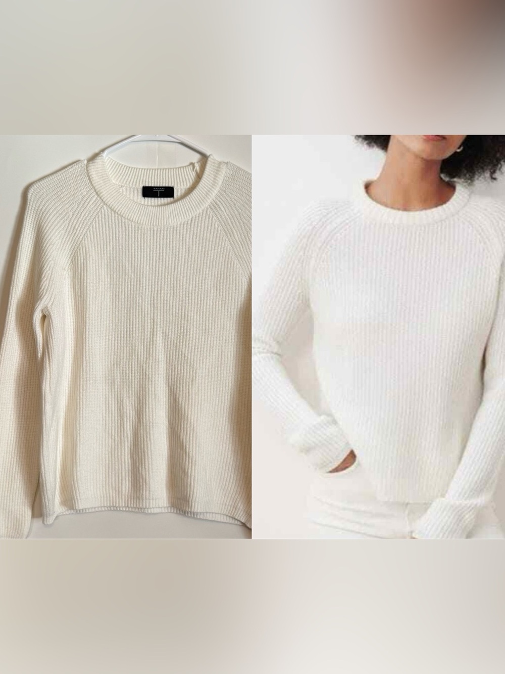 Tahari Cream Ribbed Crewneck Sweater